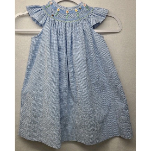 Cute Vintage Orient Express Girls Sz 2 Easter Dress Gingham Smocked Embroidered - Picture 1 of 13